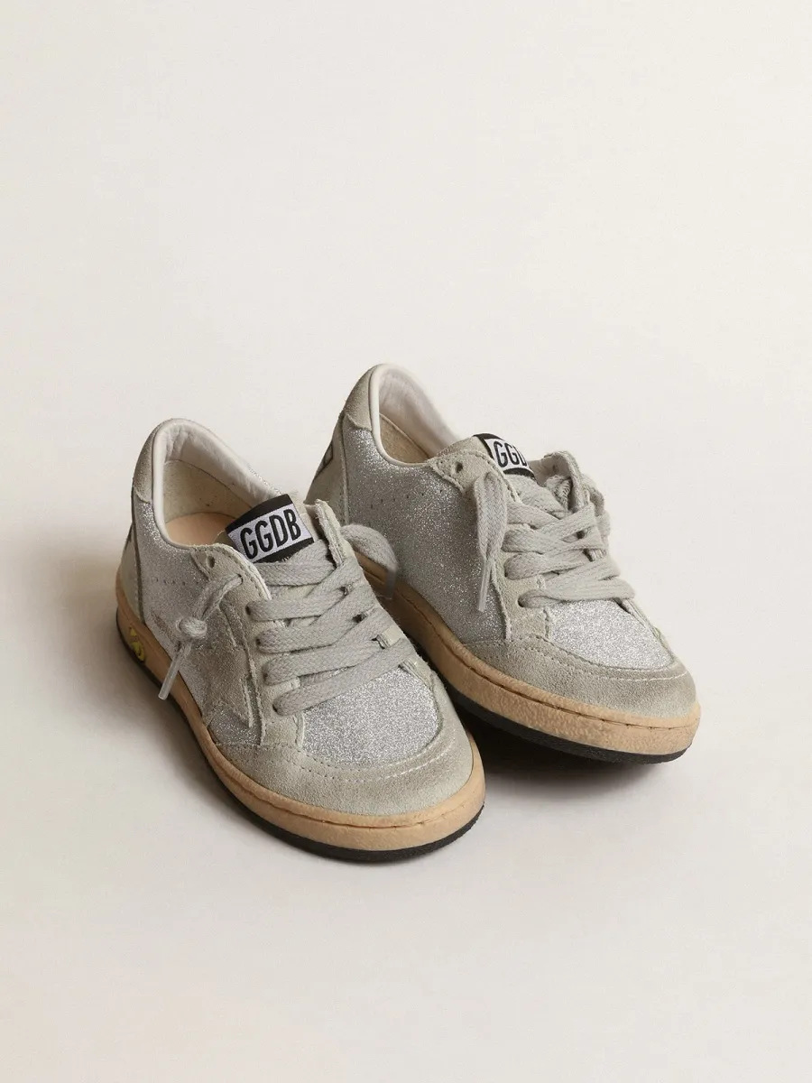 Ball Star Junior in glitter con inserti in suede grigio ghiaccio