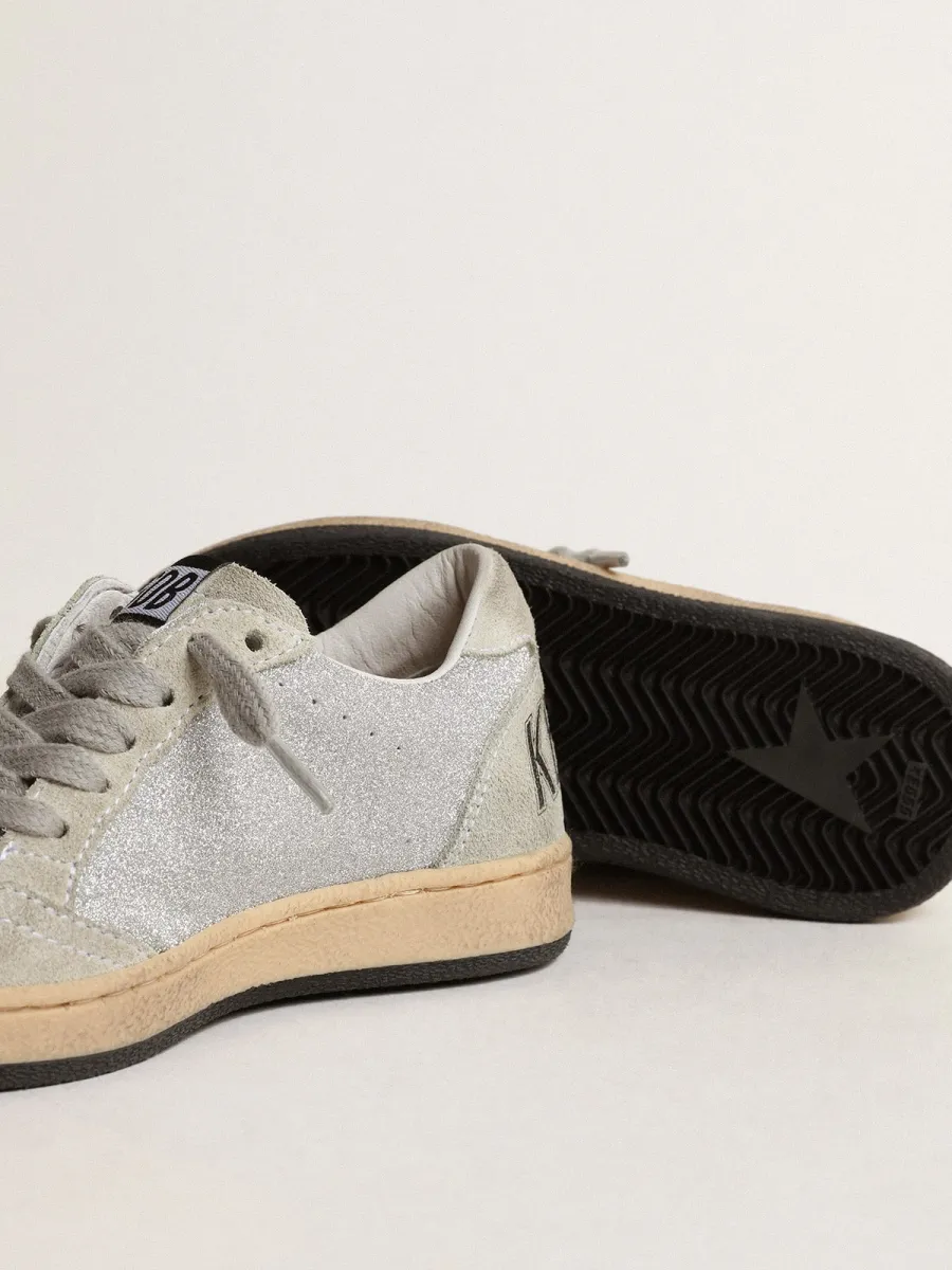 Ball Star Junior in glitter con inserti in suede grigio ghiaccio