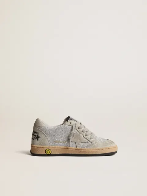 Ball Star Junior in glitter con inserti in suede grigio ghiaccio