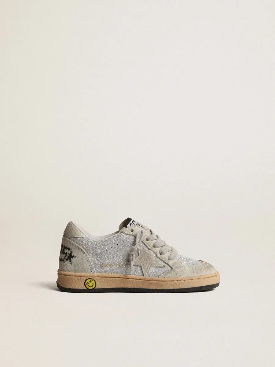 Ball Star Junior in glitter con inserti in suede grigio ghiaccio