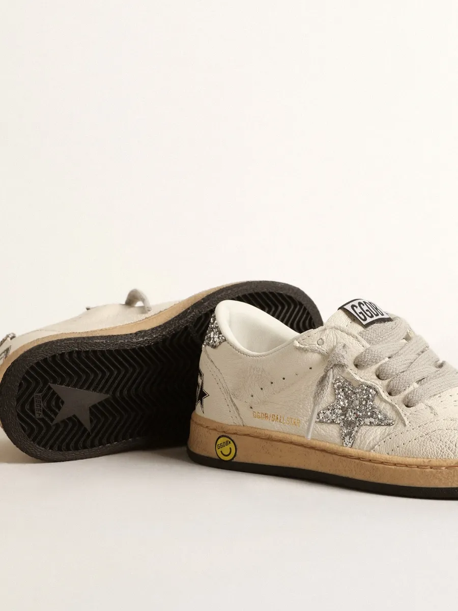 Ball Star Junior in nappa con stella e talloncino in glitter argento