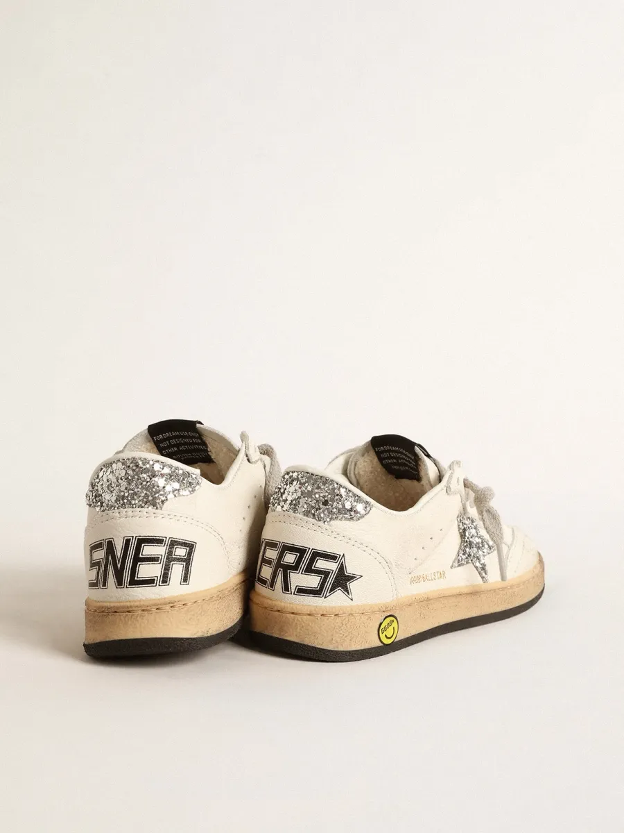 Ball Star Junior in nappa con stella e talloncino in glitter argento