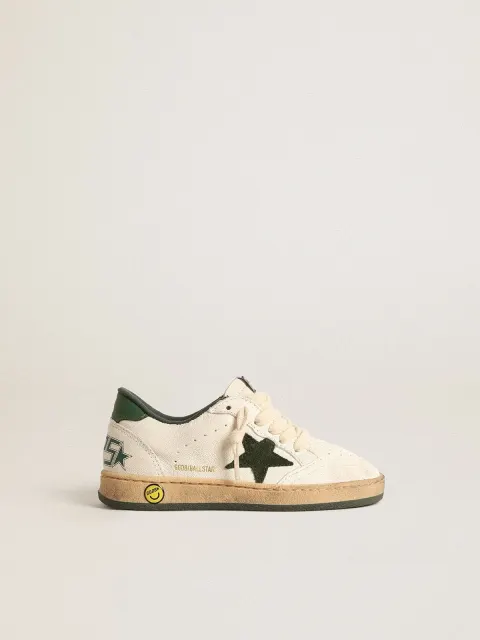 Ball Star junior in pelle bianca con stella in suede verde