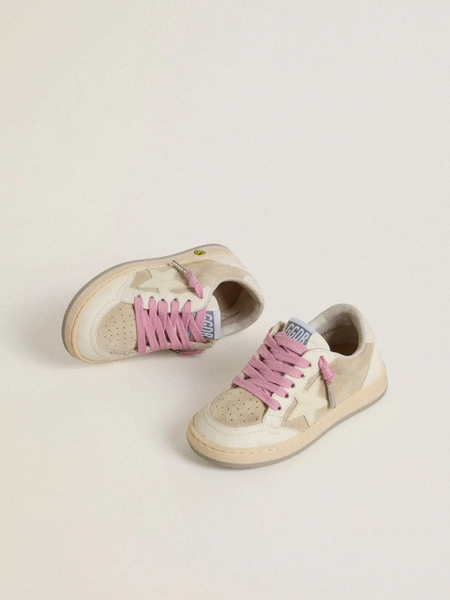 Ball Star Junior in suede color perla con stella e talloncino in pelle