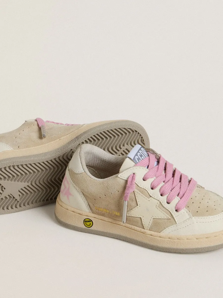 Ball Star Junior in suede color perla con stella e talloncino in pelle