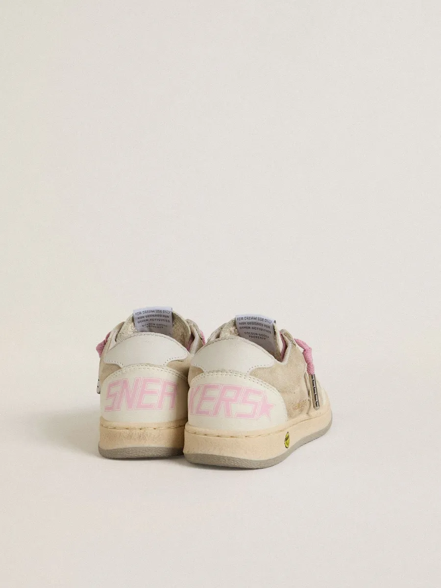 Ball Star Junior in suede color perla con stella e talloncino in pelle