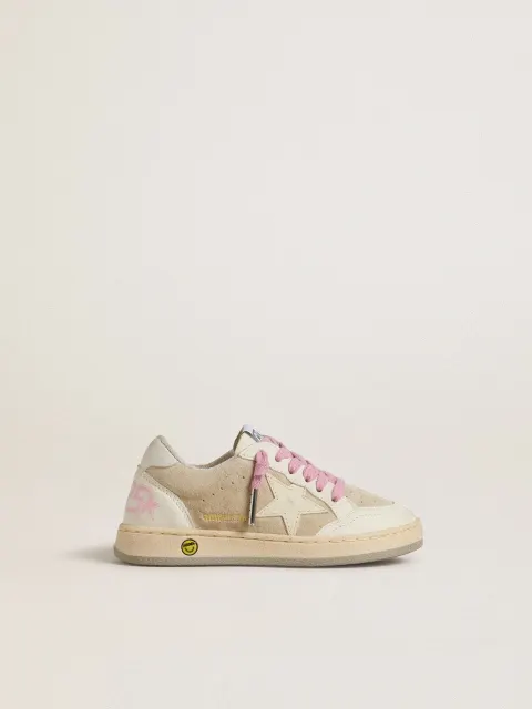 Ball Star Junior in suede color perla con stella e talloncino in pelle
