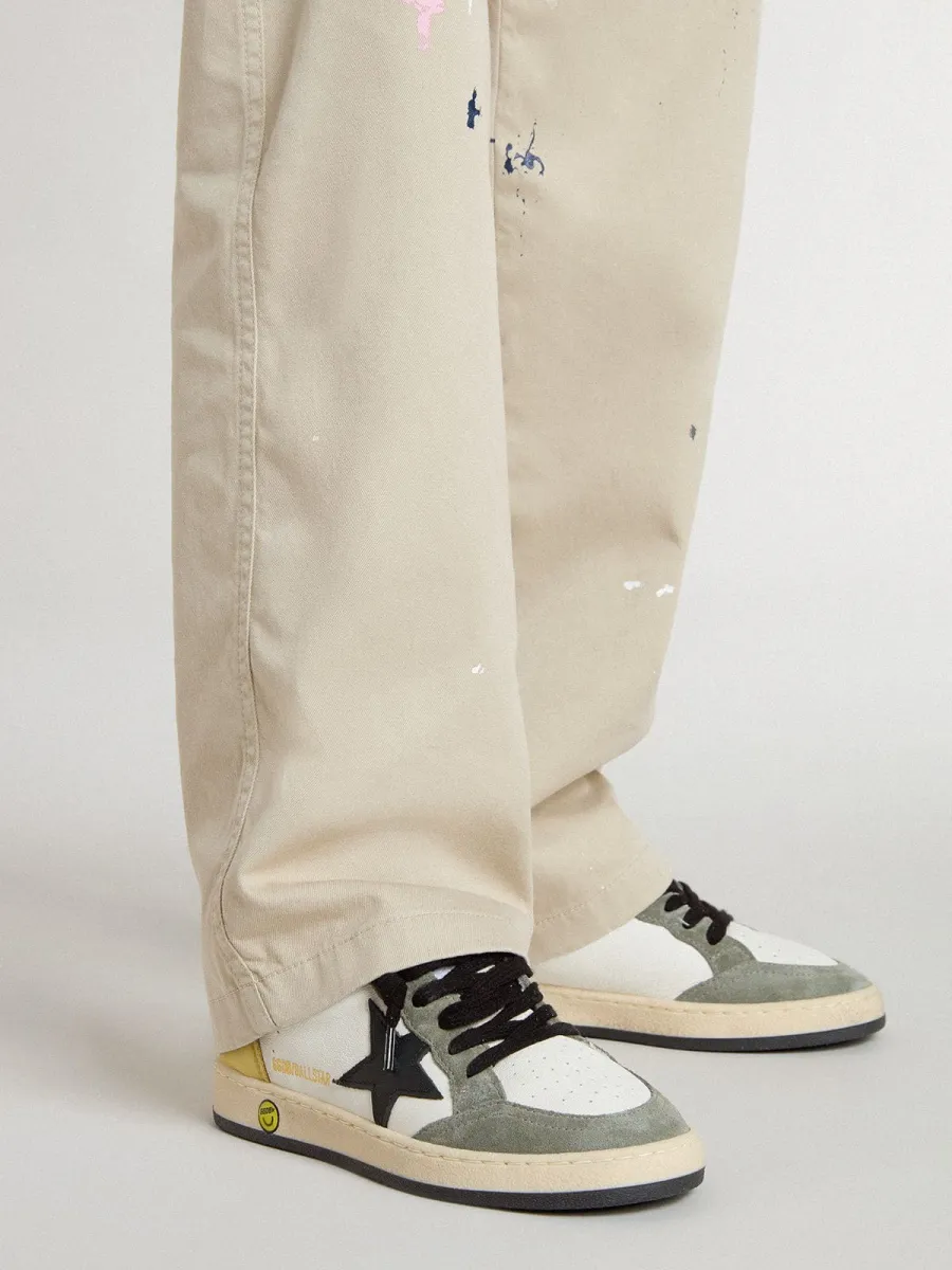 Ball star Junior in nappa bianca con inserti in suede verde scuro e stella nera