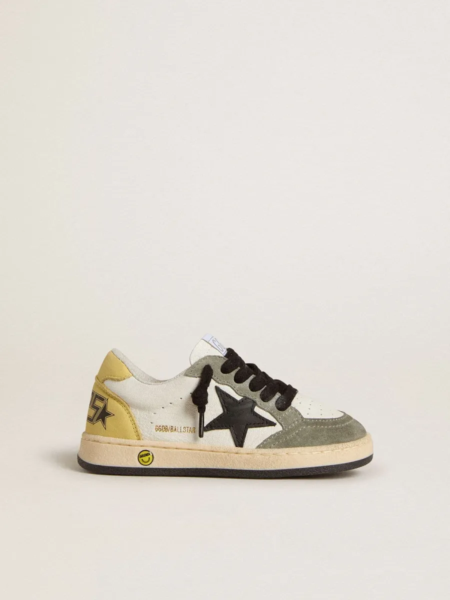 Ball star Junior in nappa bianca con inserti in suede verde scuro e stella nera