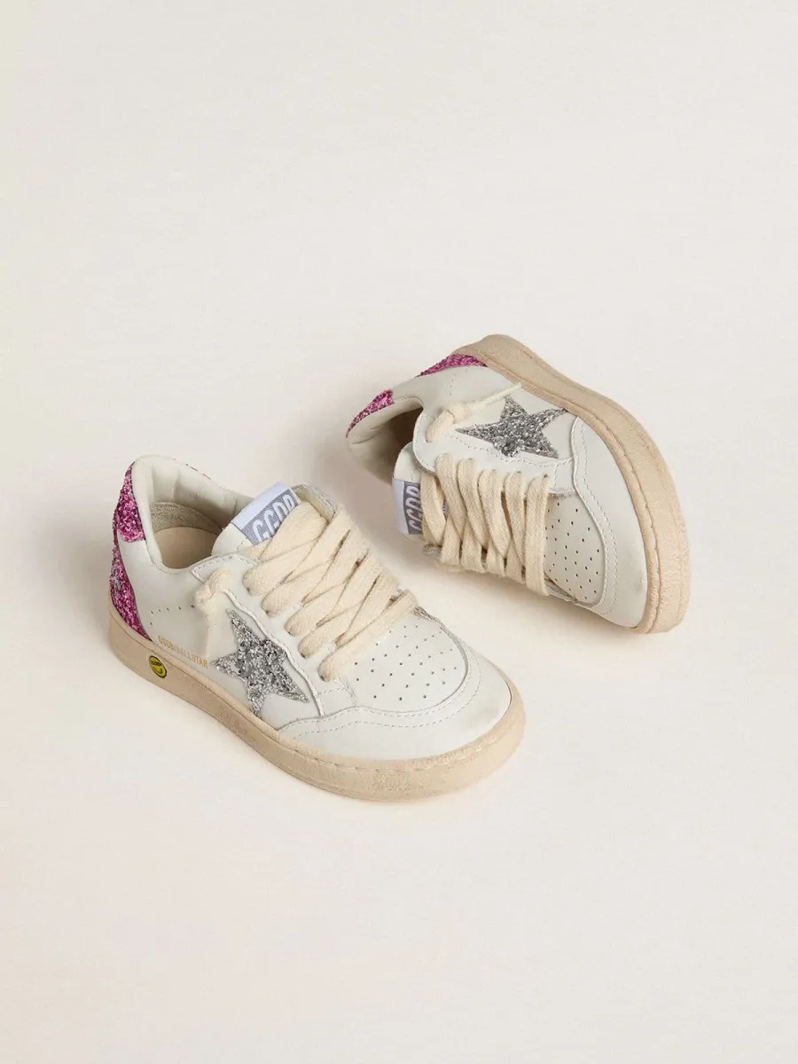 Ball Star Junior con stella in glitter argento e talloncino in glitter rosa