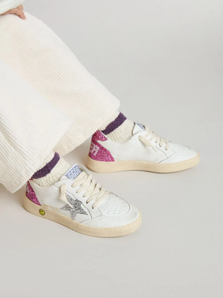 Ball Star Junior con stella in glitter argento e talloncino in glitter rosa