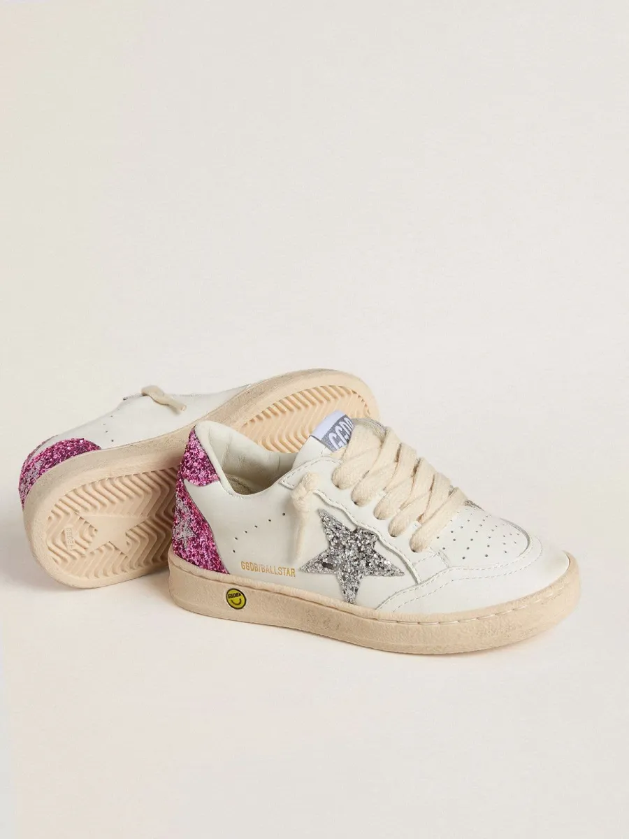 Ball Star Junior con stella in glitter argento e talloncino in glitter rosa