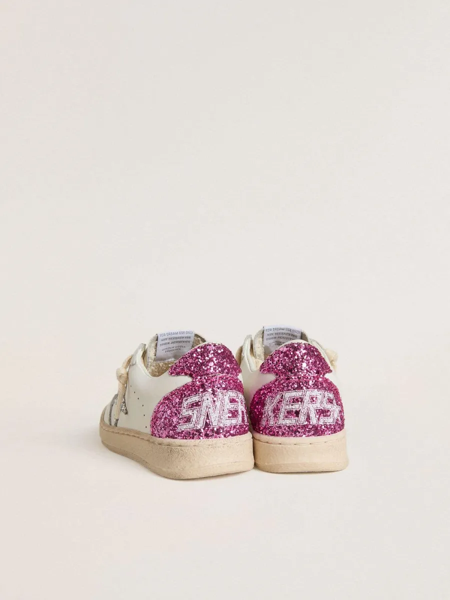 Ball Star Junior con stella in glitter argento e talloncino in glitter rosa