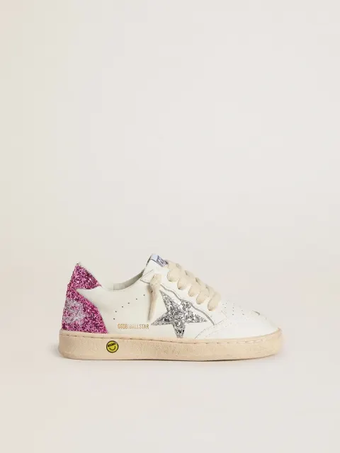Ball Star Junior con stella in glitter argento e talloncino in glitter rosa