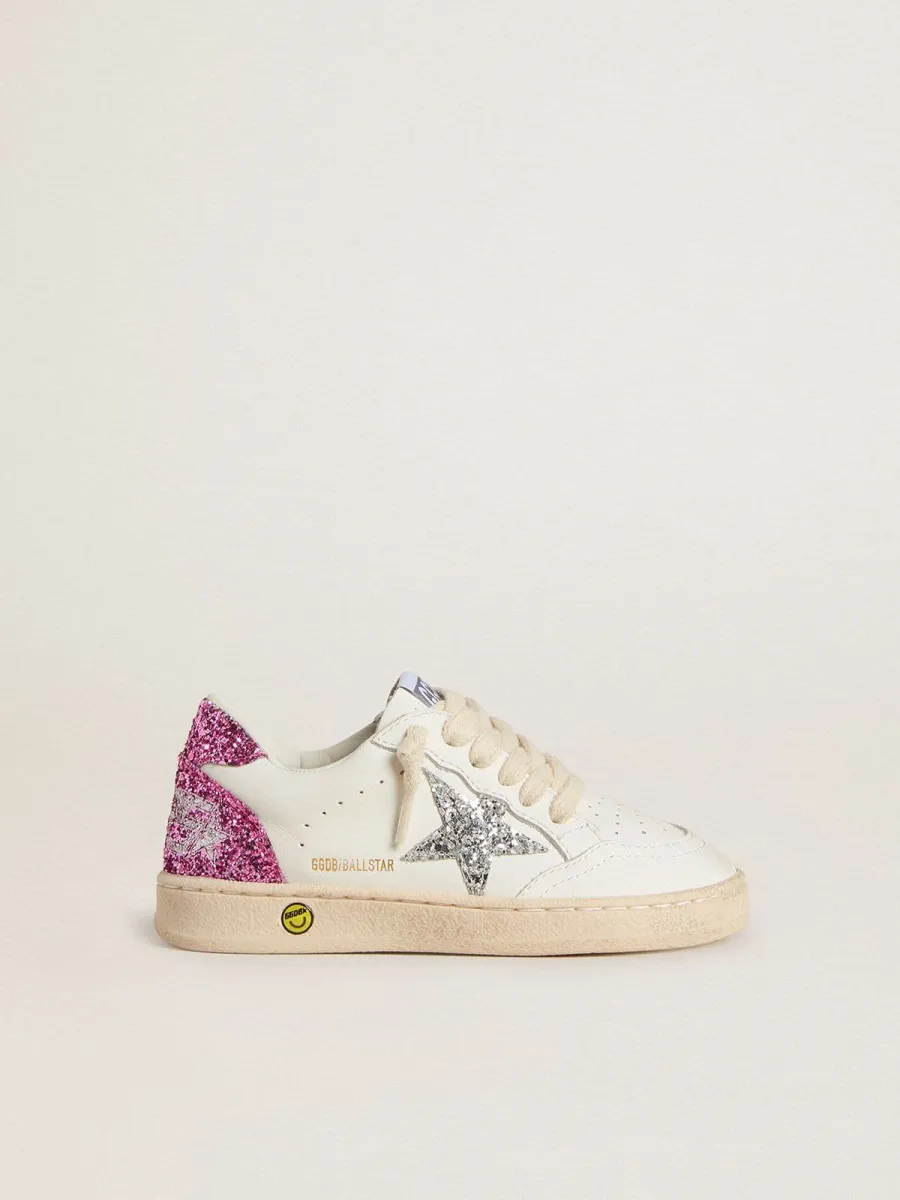 Ball Star Junior con stella in glitter argento e talloncino in glitter rosa