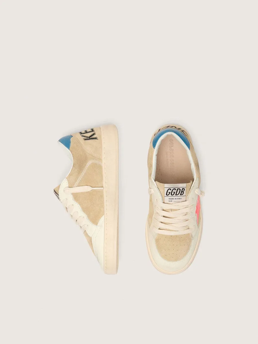 Ball Star Junior in suede beige con stella rossa e talloncino azzurro