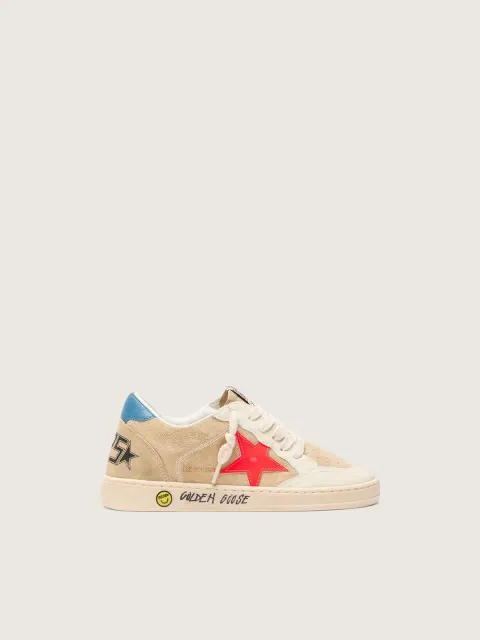 Ball Star Junior in suede beige con stella rossa e talloncino azzurro