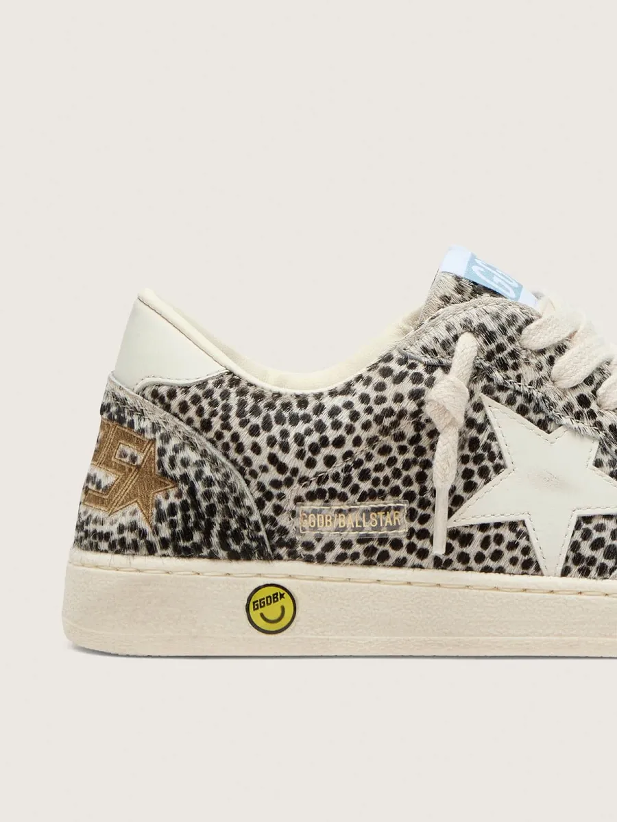 Ball Star junior in cavallino leo bianco e nero con stella in pelle color crema