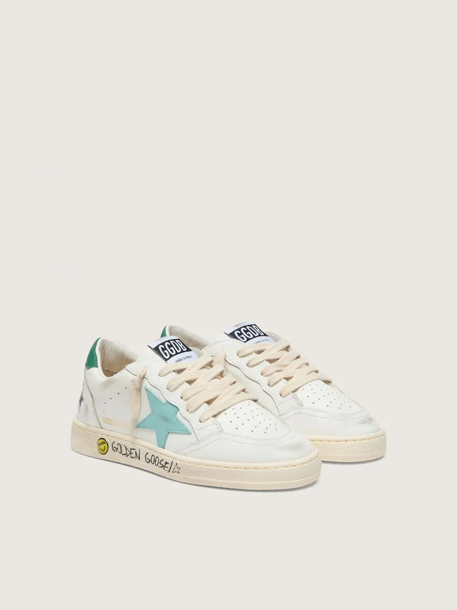 Ball Star junior in pelle bianca con stella in pelle verde acqua