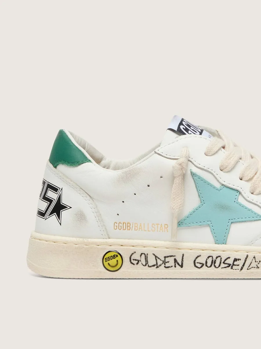 Ball Star junior in pelle bianca con stella in pelle verde acqua