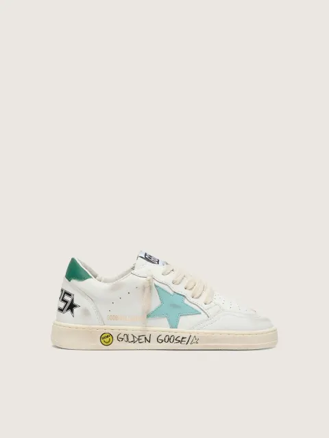 Ball Star junior in pelle bianca con stella in pelle verde acqua