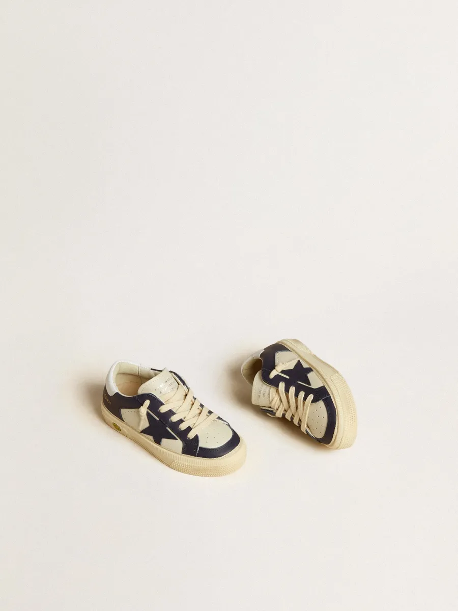 May Junior in pelle bianca e blu con stella e talloncino in pelle