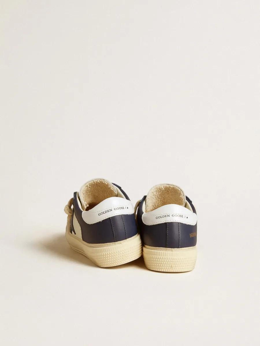 May Junior in pelle bianca e blu con stella e talloncino in pelle