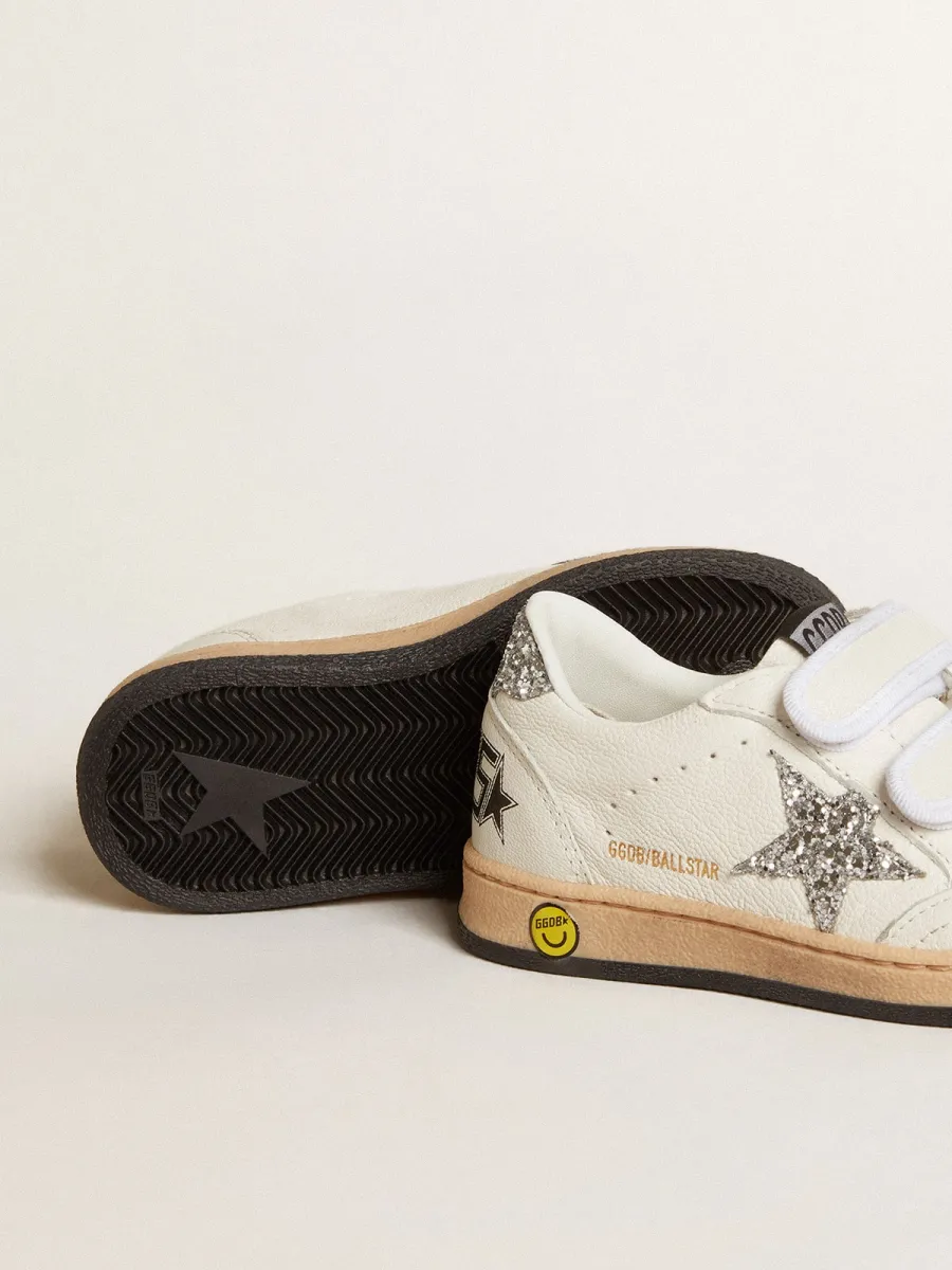 Ball Star Junior in nappa con stella e talloncino in glitter argento