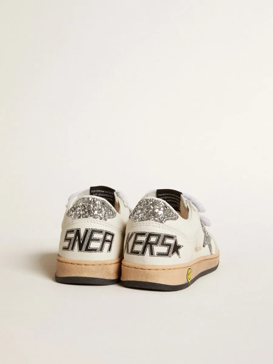 Ball Star Junior in nappa con stella e talloncino in glitter argento