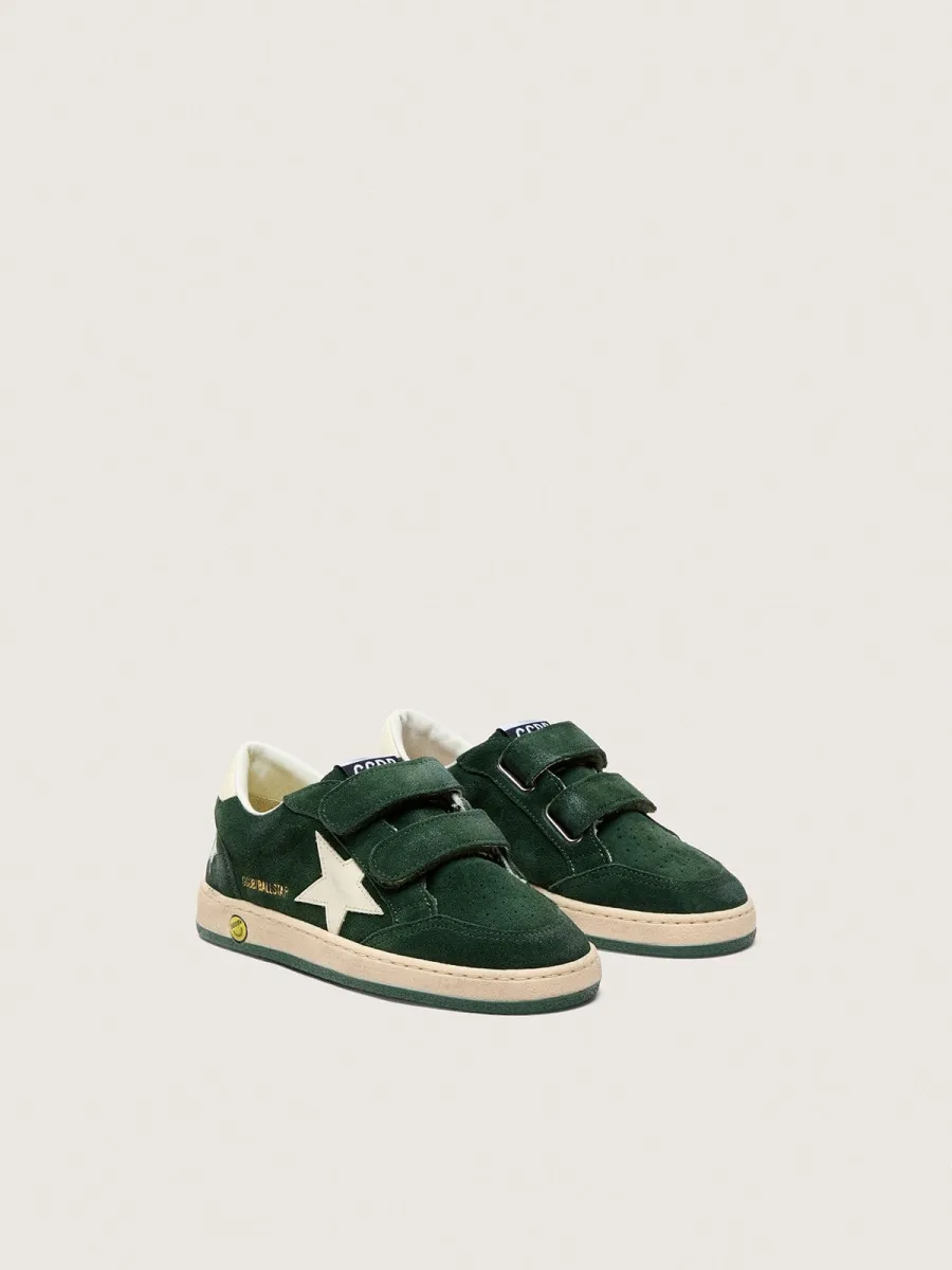 Ball Star Junior in suede verde bosco con stella e talloncino in pelle color crema