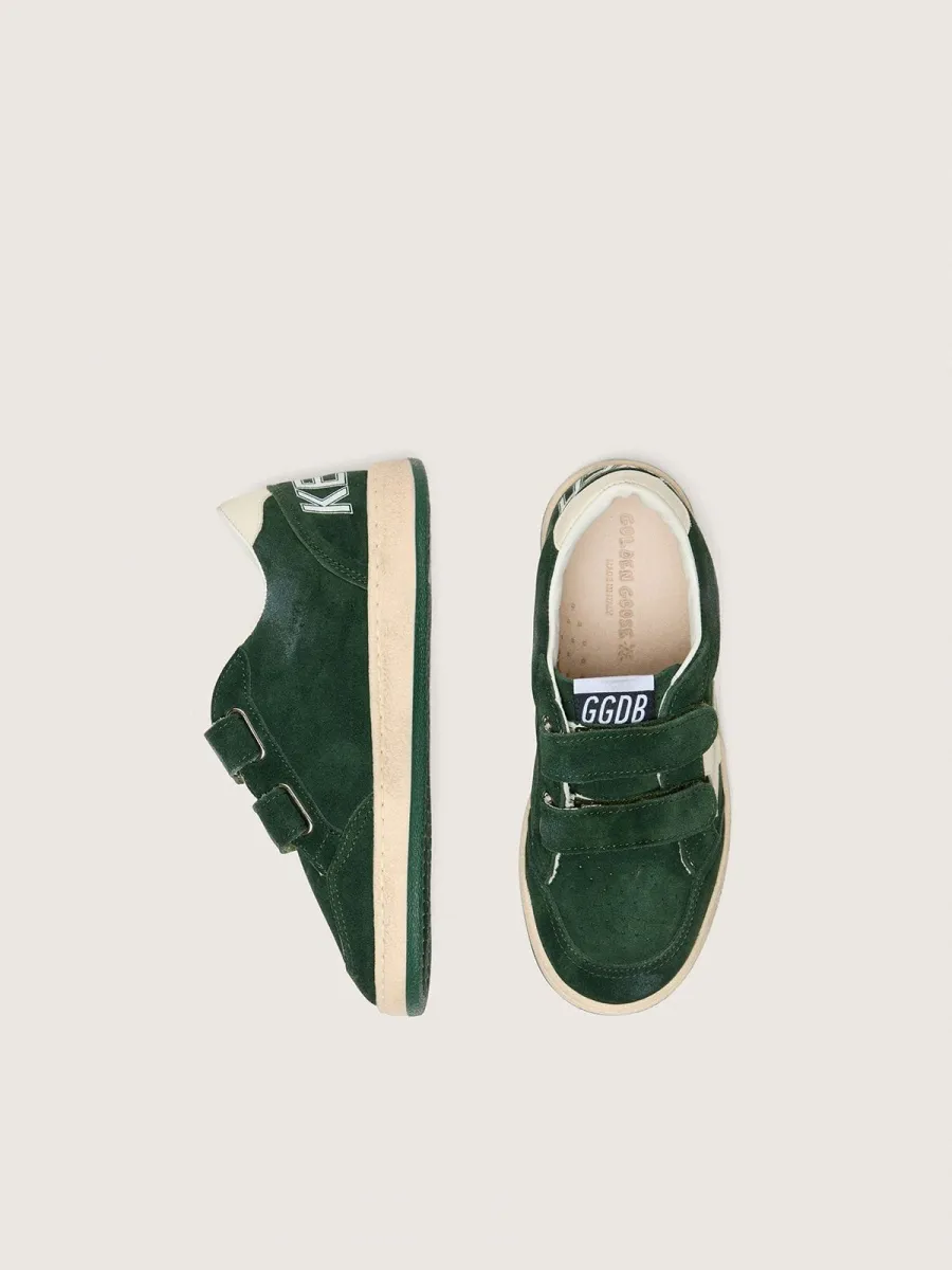 Ball Star Junior in suede verde bosco con stella e talloncino in pelle color crema
