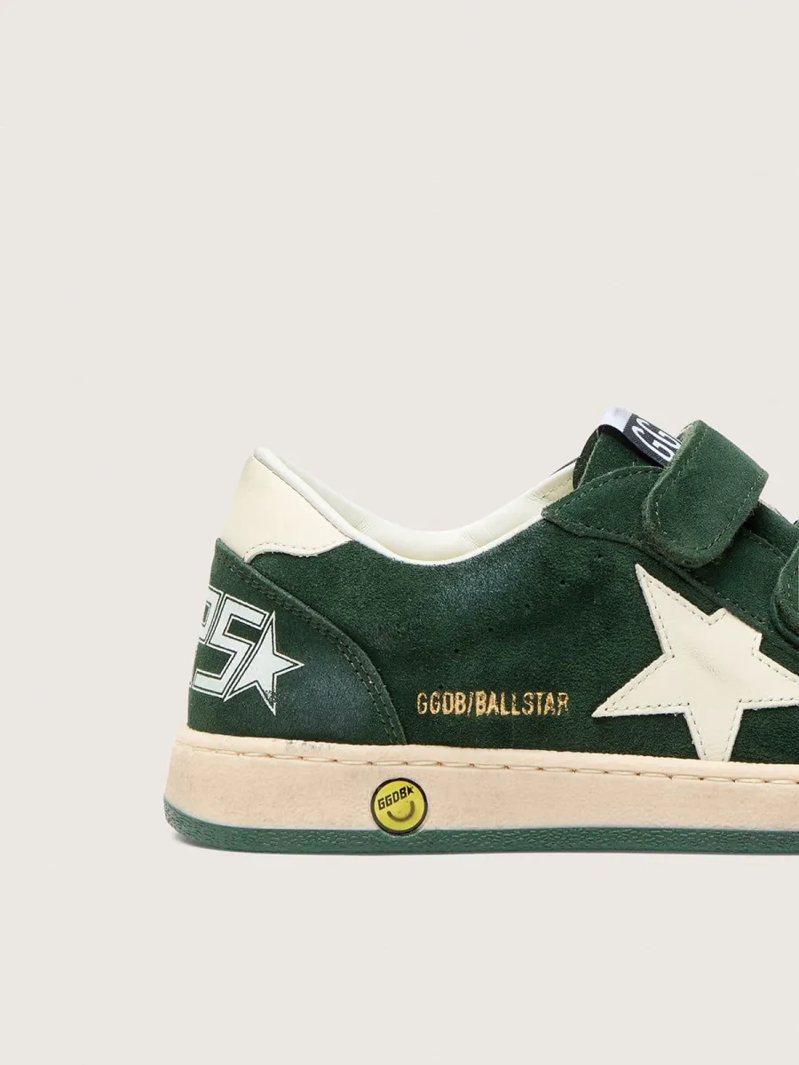 Ball Star Junior in suede verde bosco con stella e talloncino in pelle color crema