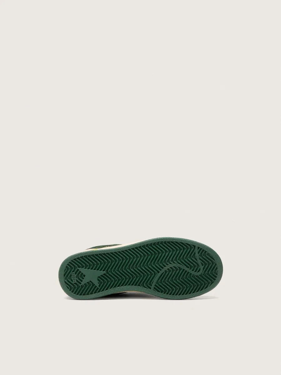Ball Star Junior in suede verde bosco con stella e talloncino in pelle color crema