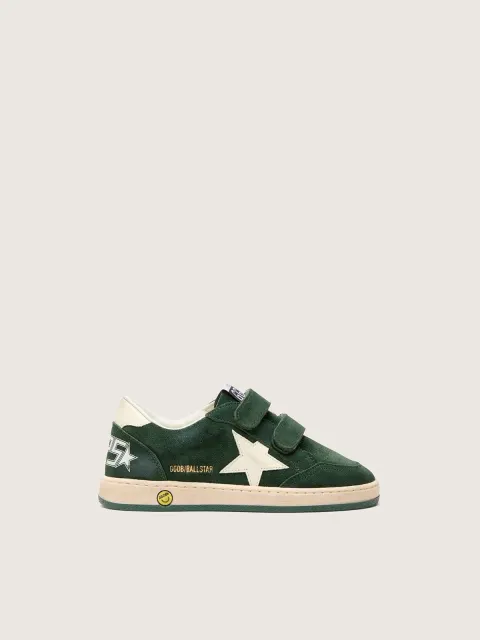 Ball Star Junior in suede verde bosco con stella e talloncino in pelle color crema