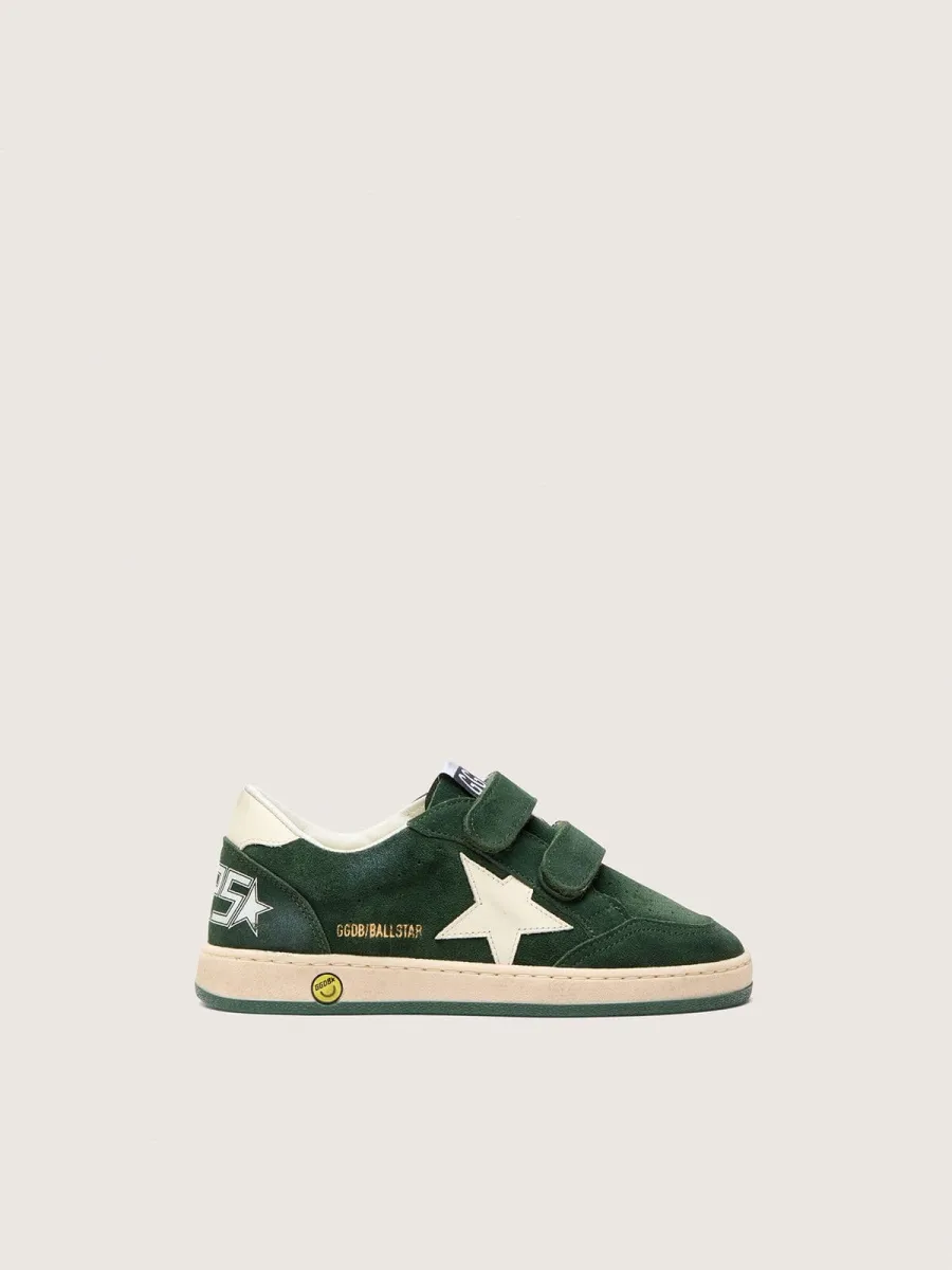 Ball Star Junior in suede verde bosco con stella e talloncino in pelle color crema