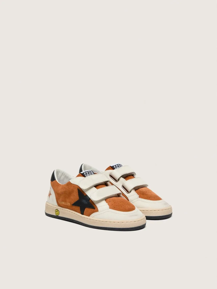 Ball Star junior in suede mattone e pelle crema con stella in pelle nera