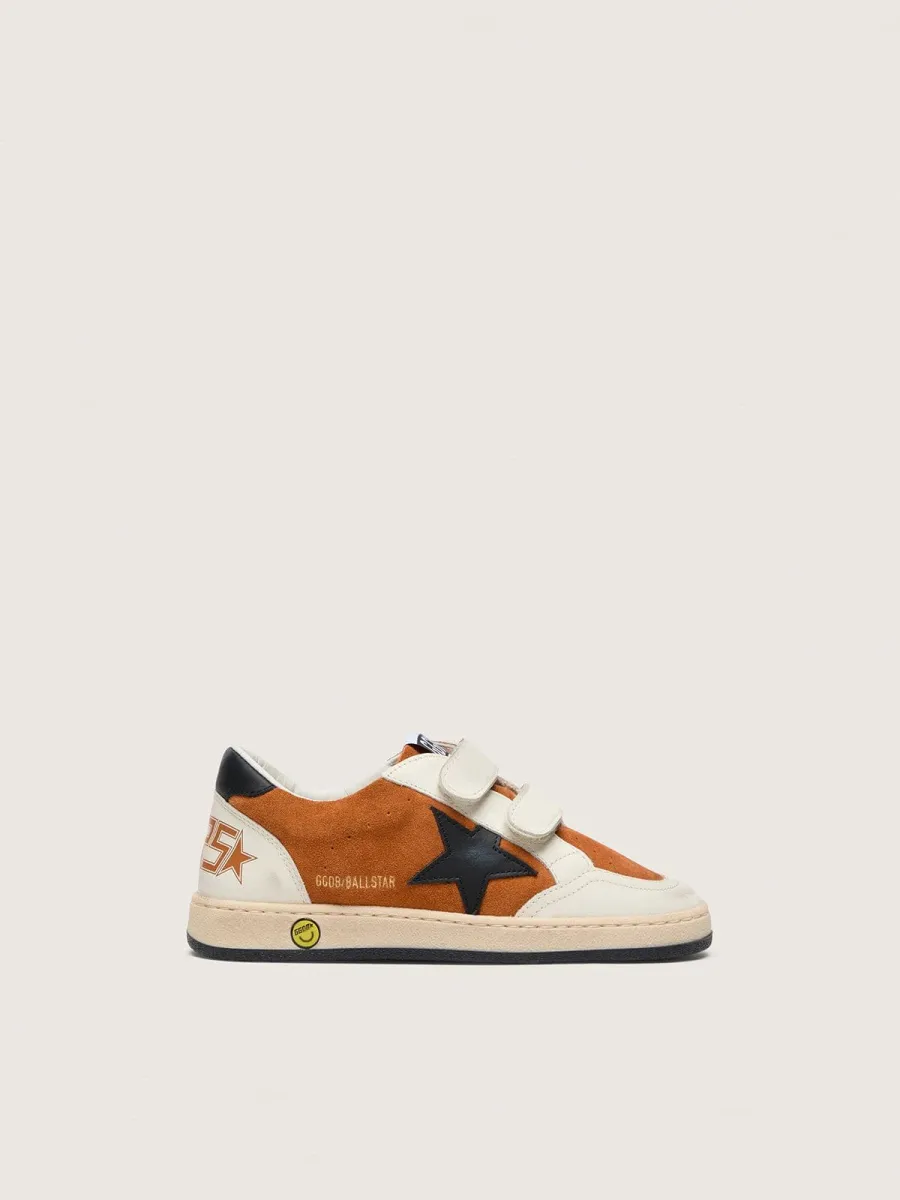 Ball Star junior in suede mattone e pelle crema con stella in pelle nera