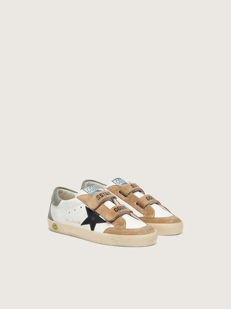 Old School Junior con stella in pelle nera e inserti in suede beige e verde