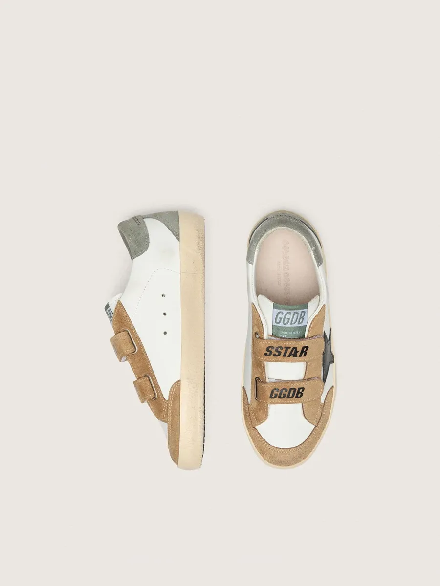 Old School Junior con stella in pelle nera e inserti in suede beige e verde