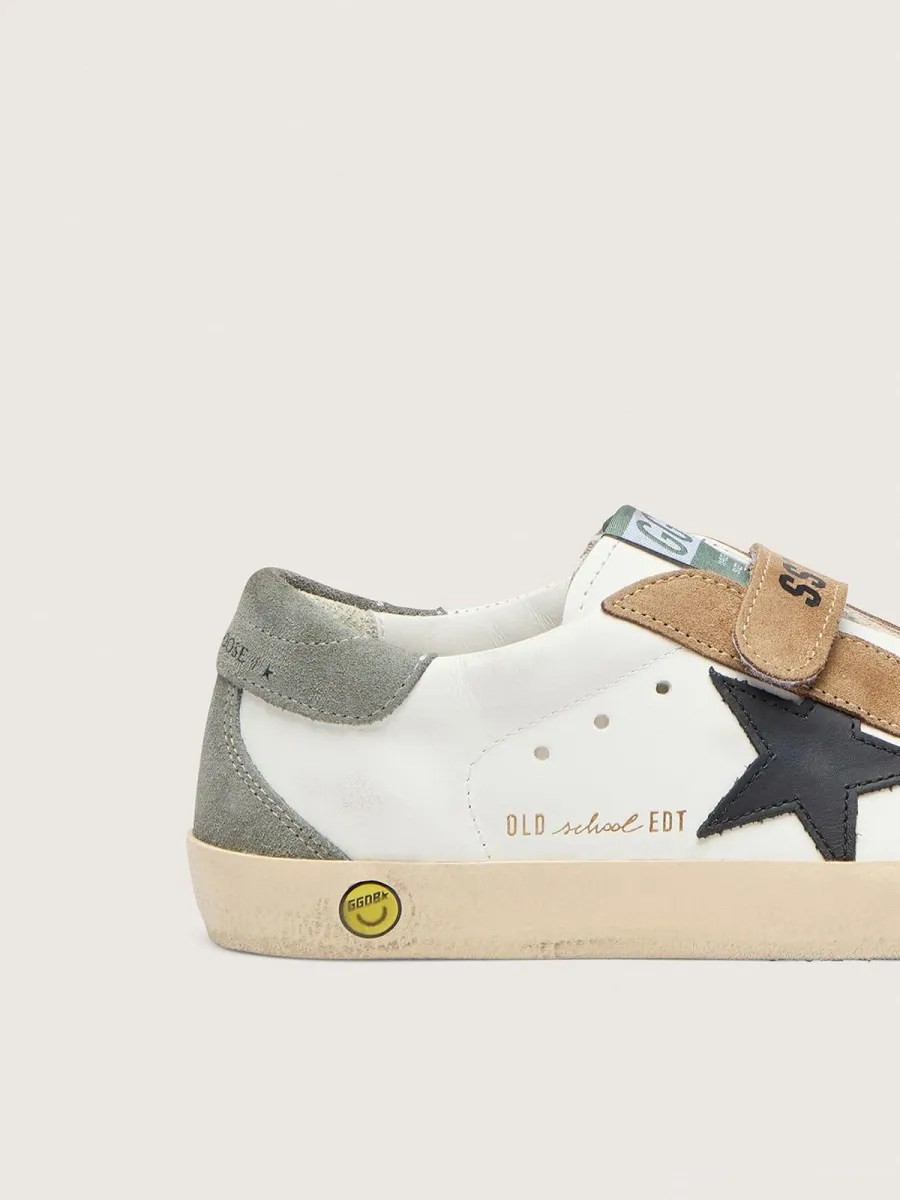 Old School Junior con stella in pelle nera e inserti in suede beige e verde