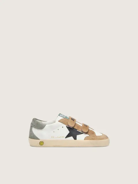 Old School Junior con stella in pelle nera e inserti in suede beige e verde