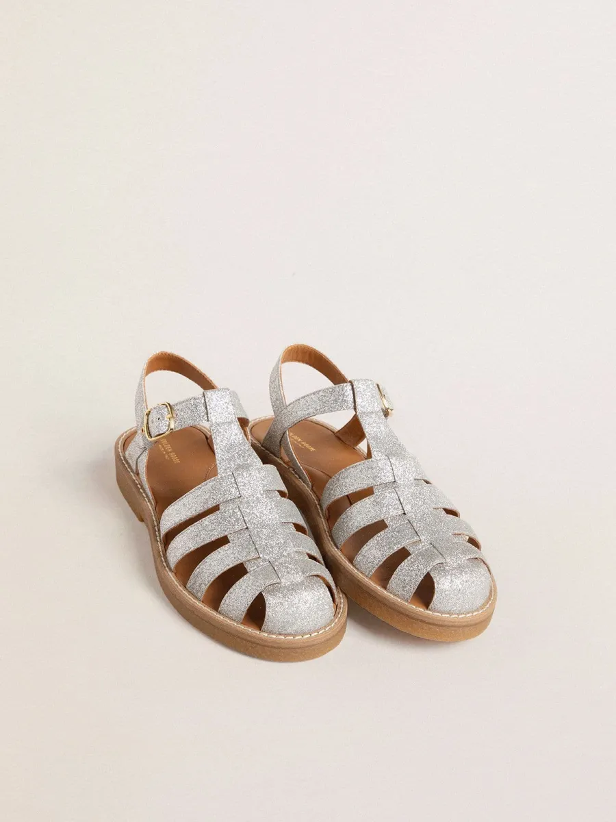 Sandali Maxime Junior in micro glitter argento