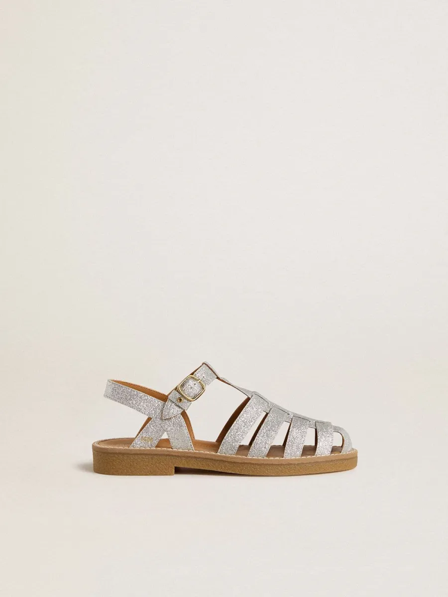 Sandali Maxime Junior in micro glitter argento