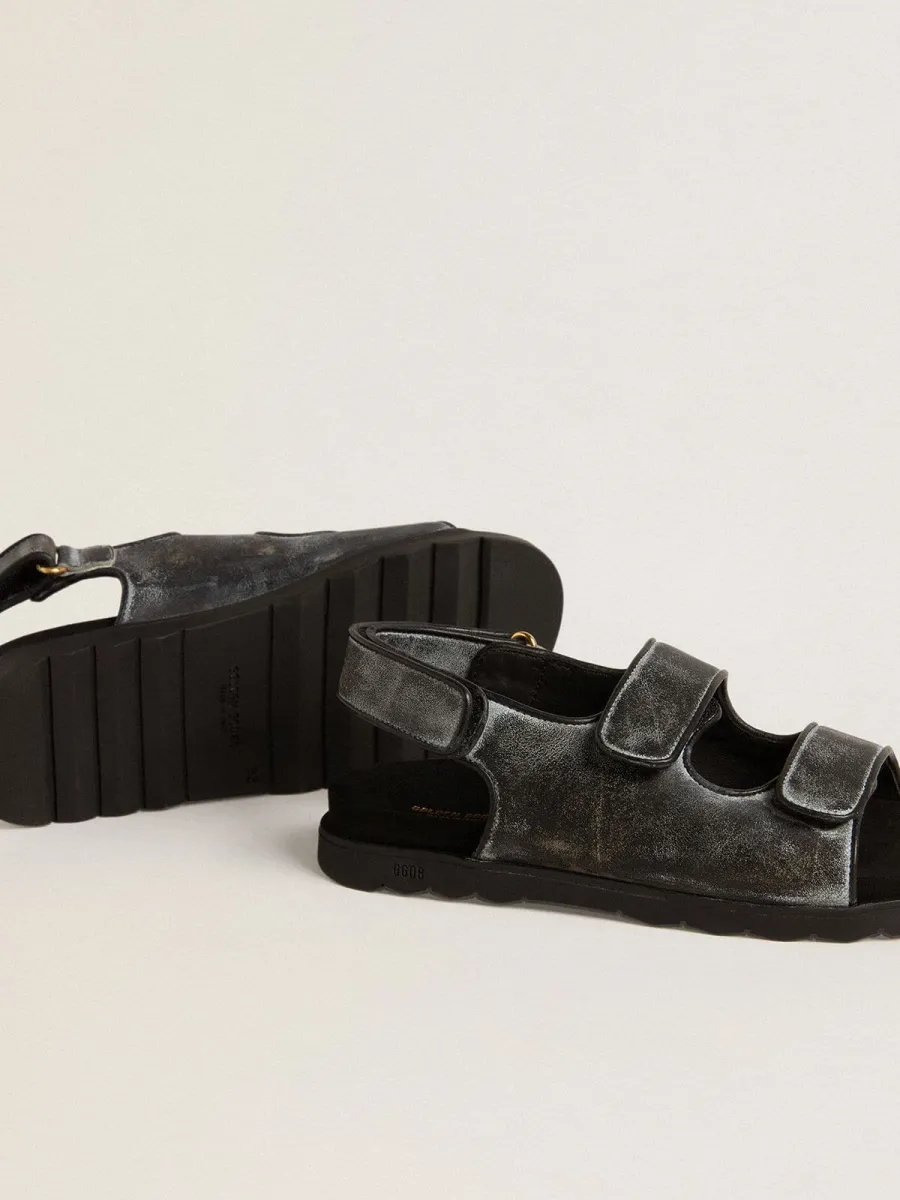 Sandali Noa Junior in pelle nera distressed