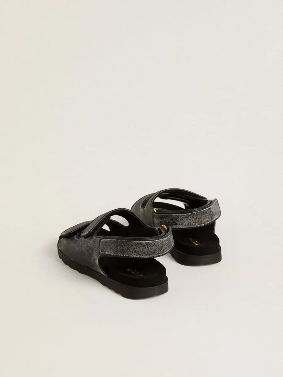 Sandali Noa Junior in pelle nera distressed
