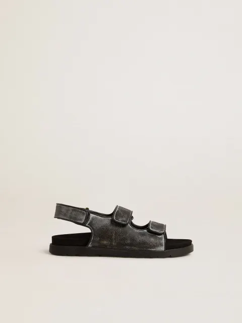 Sandali Noa Junior in pelle nera distressed
