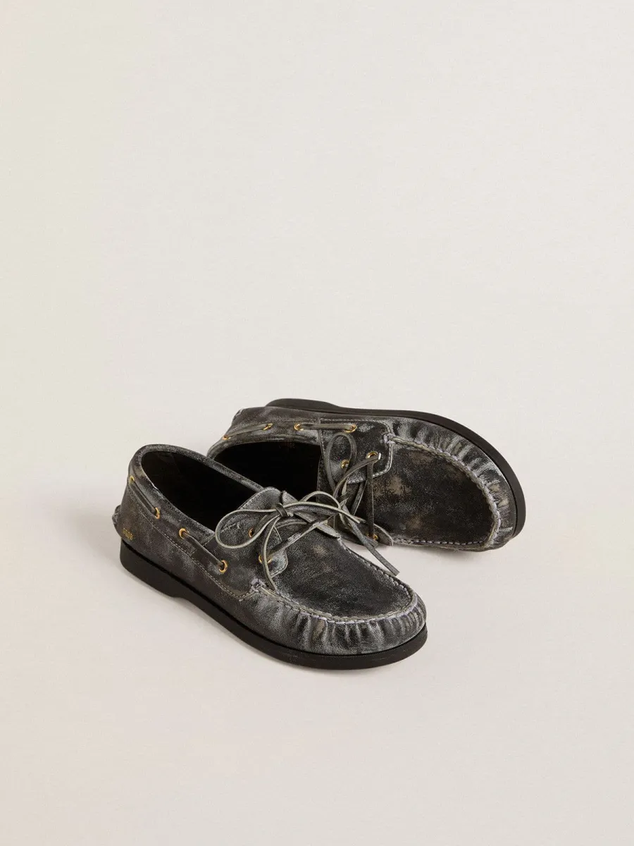 Mocassino Cruise Junior in pelle distressed nera