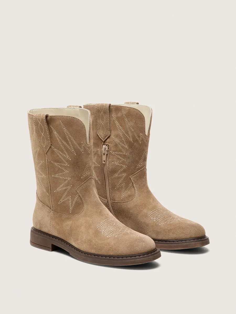 Stivali Wish Junior in suede grigio tortora con ricamo a stella