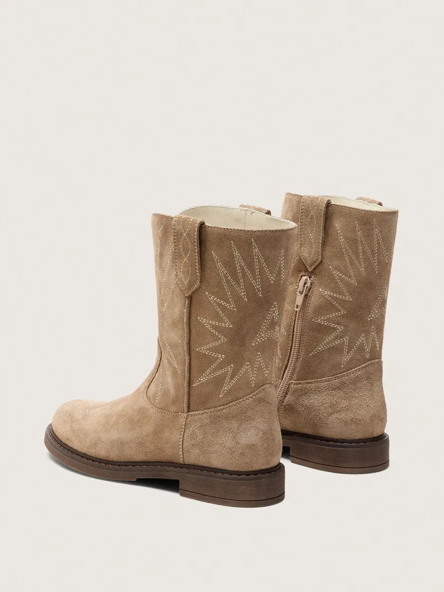 Stivali Wish Junior in suede grigio tortora con ricamo a stella