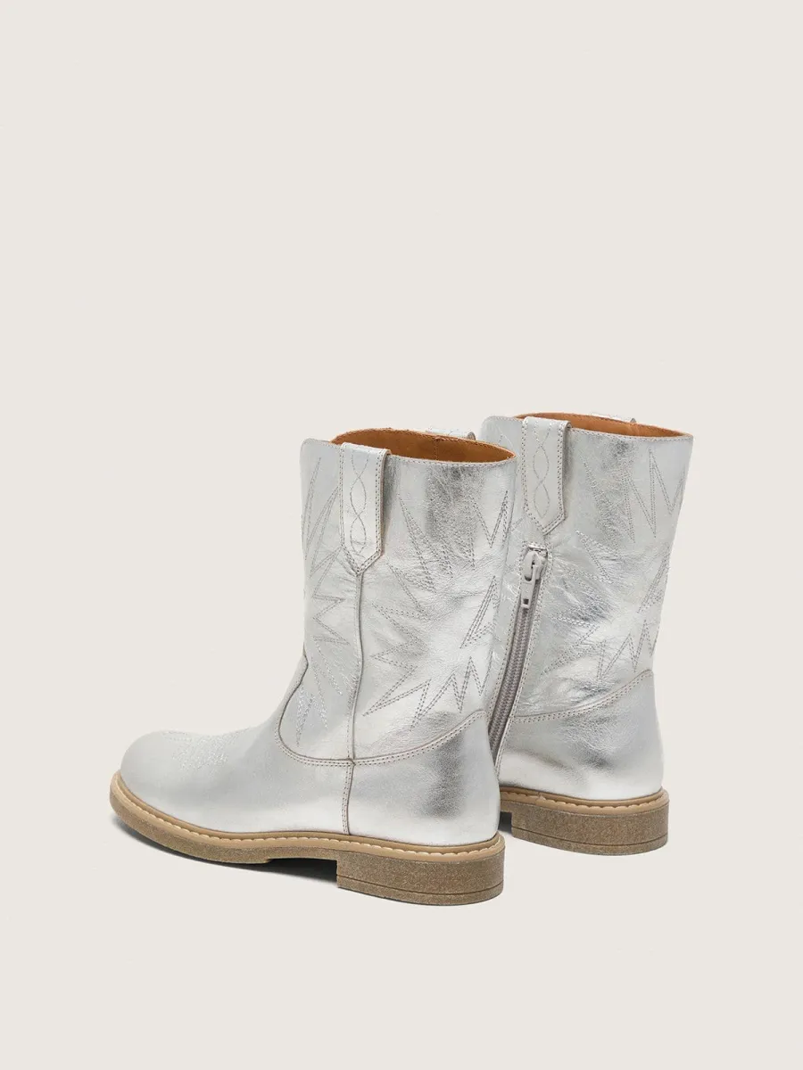Stivali Wish Junior in pelle laminata argento con ricamo a stella
